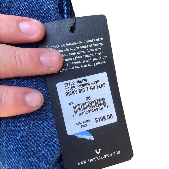 BNWT True Religion Jeans Size 36 RICKY BIG T NO FLAP - Picture 7 of 8